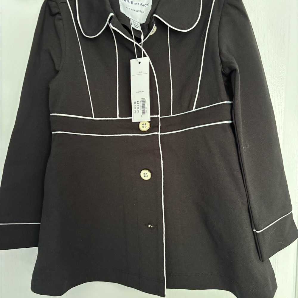Janie and Jack Black Coat in Ponte with White Trim